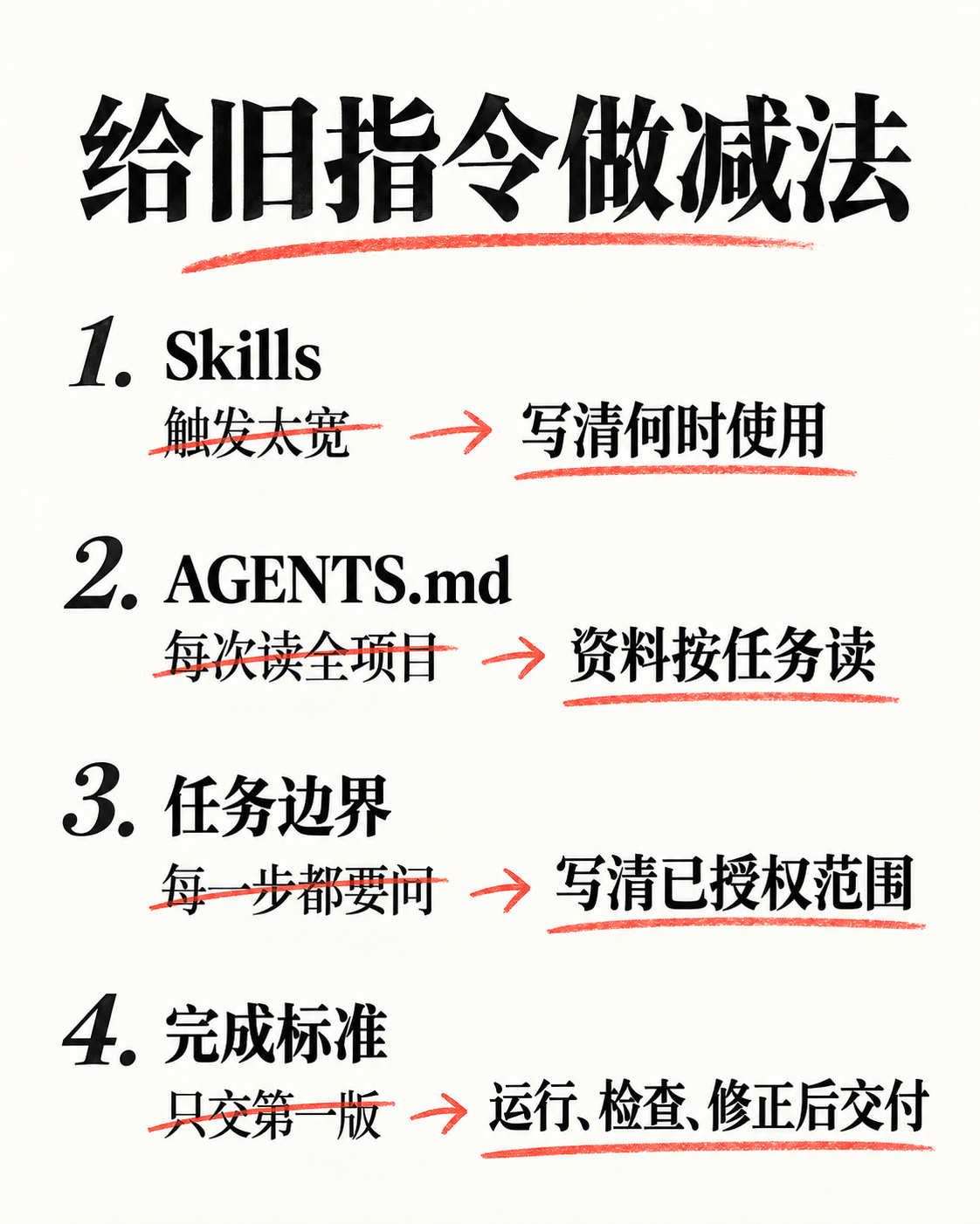 给旧指令做减法：Skills、AGENTS.md、任务边界和完成标准