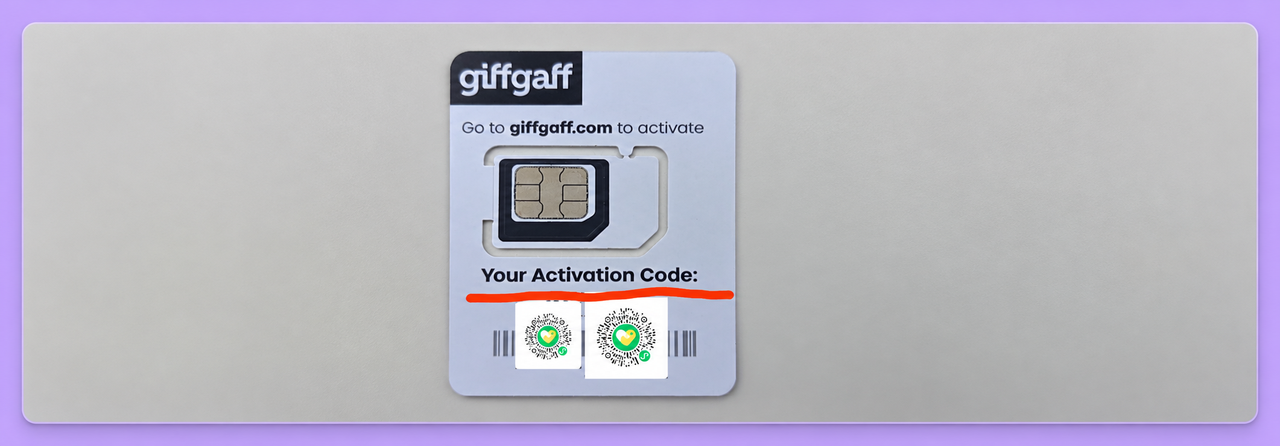 giffgaff 实体卡背面的 Activation Code 位置