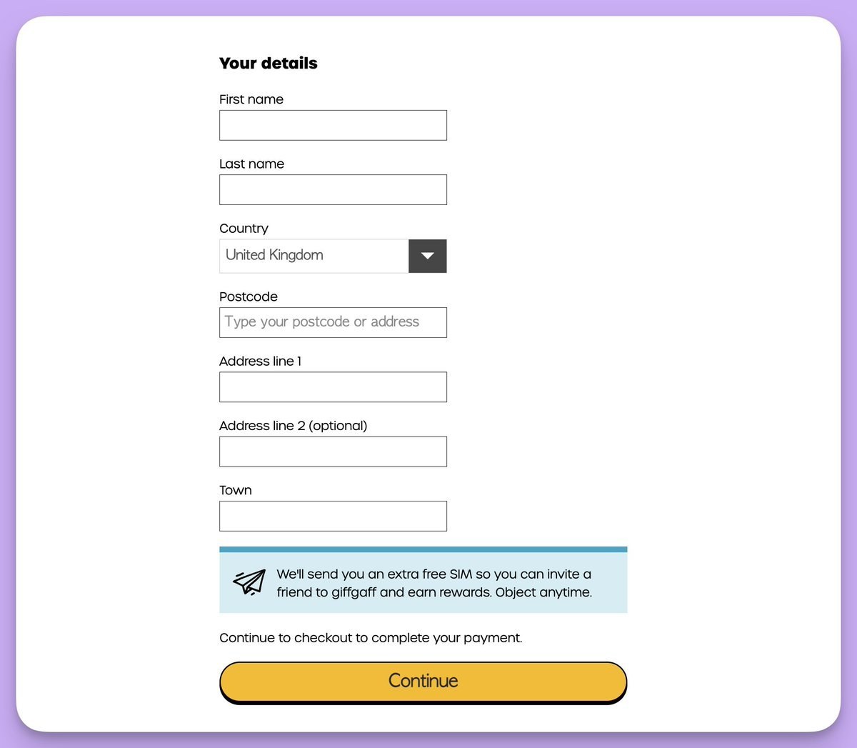 Your details 页面填姓名和账单地址