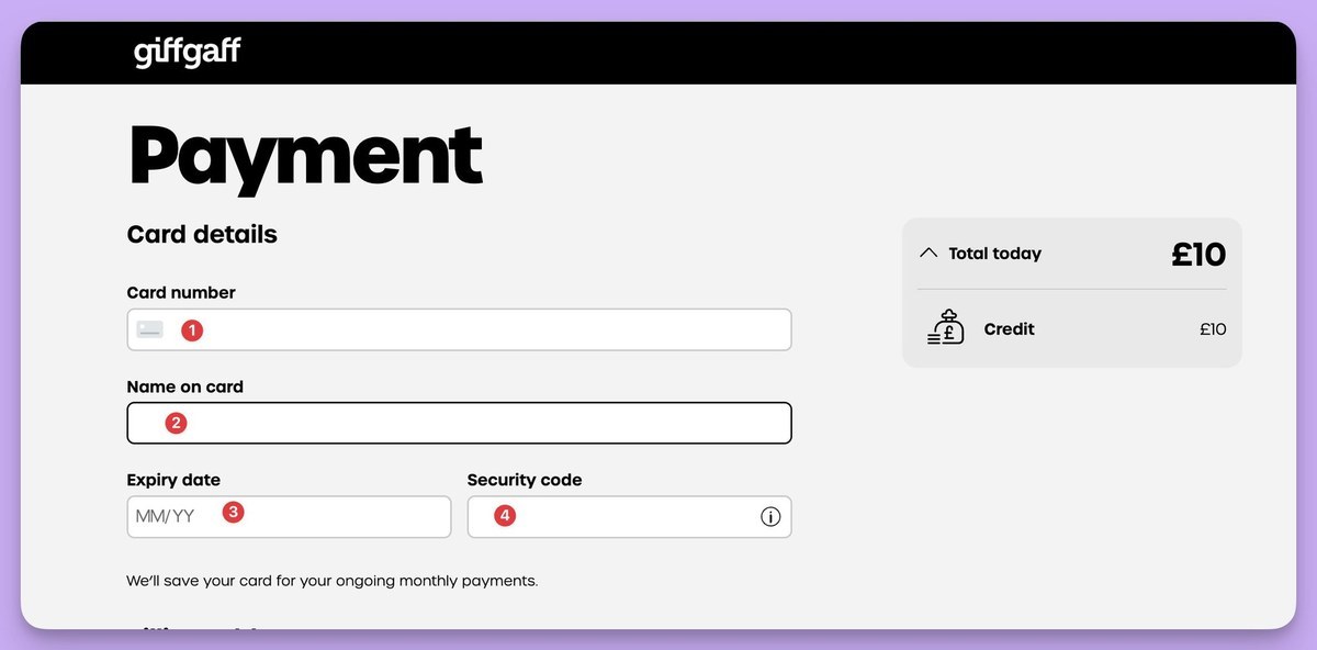 Payment 页面填写银行卡信息