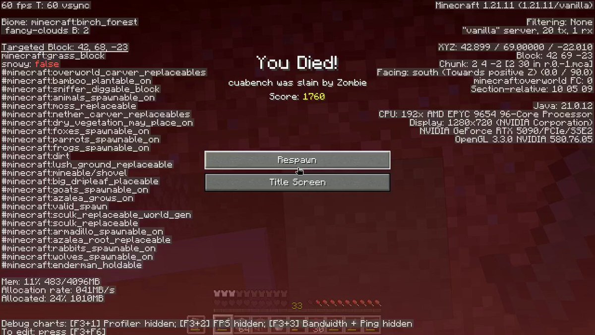 You Died：cuabench 被僵尸杀死
